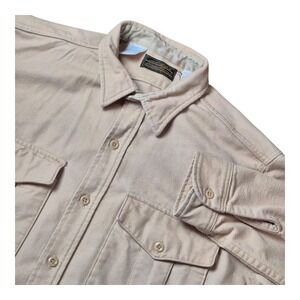 VTG Eddie Bauer Mens 2XL Tall Expedition Outfitter Shirt Beige Canvas Cotton USA